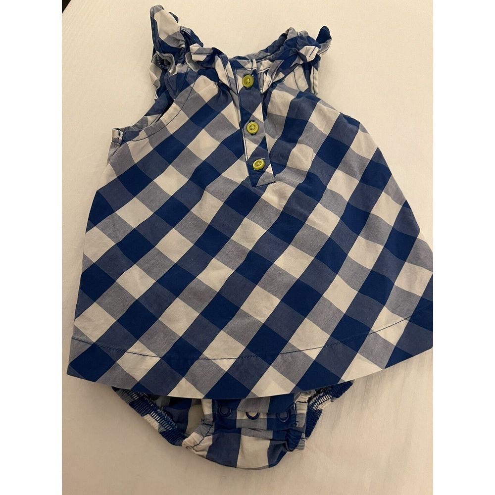 Carters Baby Girl Sunsuit Size 6 Months Gingham Print‎ Blue And White Summer